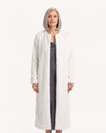 White long faux fur cardigan coatigan with open front and full-length sleeves