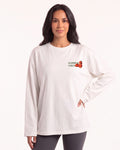 Women's long-sleeve crewneck graphic tee with strawberry chest print