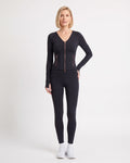 Black workout set with cropped zip jacket and fitted high-waist leggings