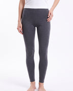 Women's dark gray merino wool thermal leggings, full-length with elastic waistband.