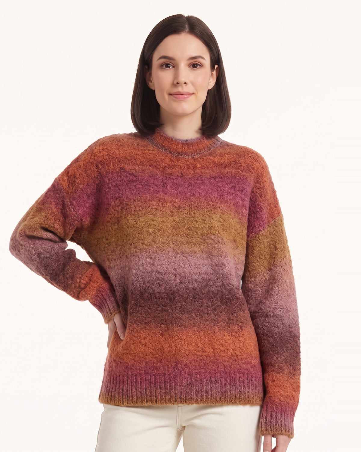Ombre Mock Neck Sweater for Women — Oversized Gradient Knit Pullover in Soft Mohair Blend