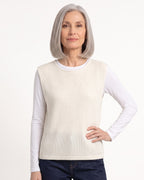 Women's off-white open-knit sweater vest, loose crew neck sleeveless layer