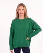 Green oversized crew neck knit sweater with ribbed cuffs and ribbed hem