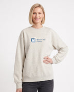 Light gray crewneck sweatshirt with N logo graphic, long sleeves, ribbed hem.