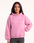 Pink fleece hoodie with hood and kangaroo pocket, balloon sleeves