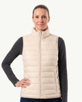 Off-white quilted puffer vest for women, sleeveless with stand collar and front zipper