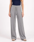 Women’s ribbed knit wide-leg lounge pants, heather gray with drawstring waist