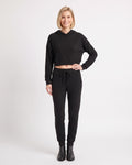 Black cropped hoodie with kangaroo pocket and matching drawstring jogger pants set