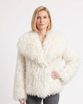 Women’s shaggy faux fur jacket in white, oversized fit with wide shawl collar