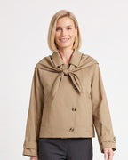 Short Trench Coat for Women — Elegant Style with Matching Tie Scarf