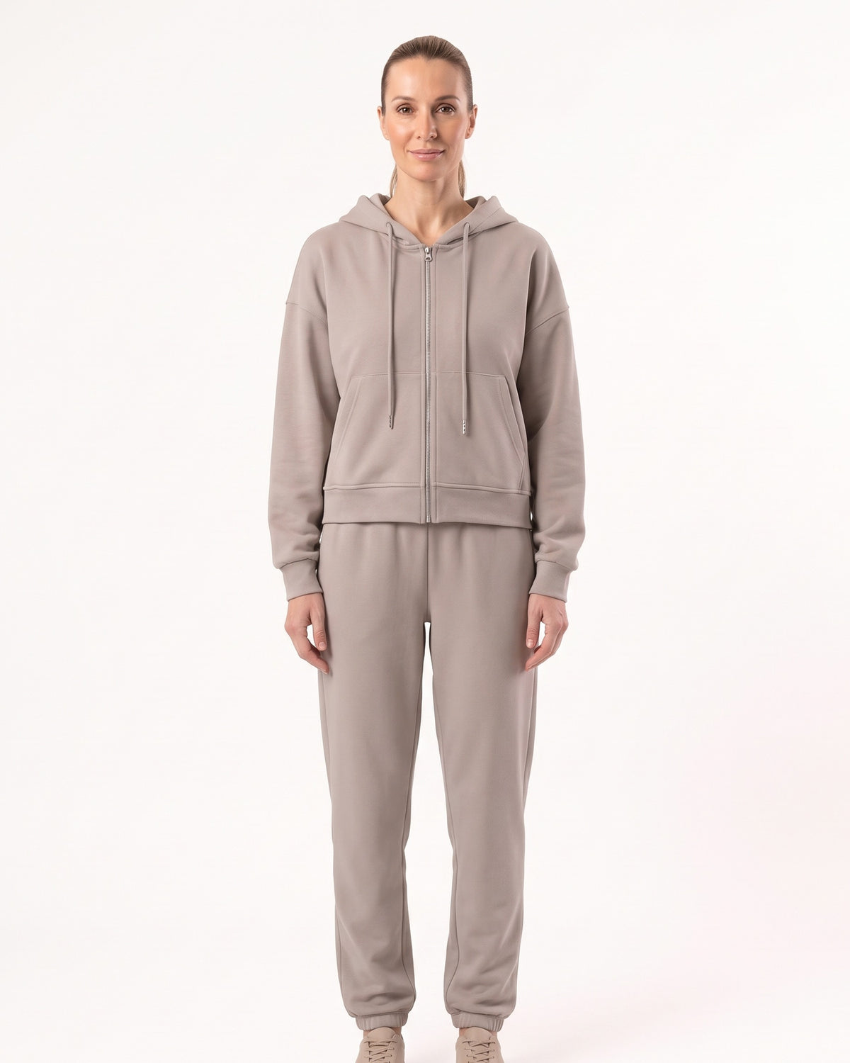 Women's zip-up hoodie and drawstring sweatpants set, gray