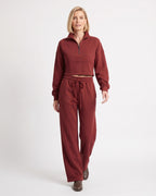 Two Piece Sweatsuit for Women — Cropped Half Zip Sweatshirt and Wide Leg Sweatpants Set in Cotton