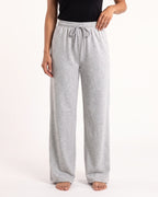 Women's wide-leg cotton sweatpants, light gray with elastic waist and drawstring