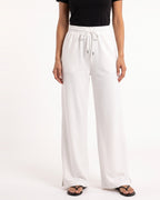 Women's wide-leg cotton sweatpants, white with elastic waist and drawstring