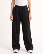 Women's black wide-leg sweatpants with elastic high waist