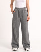 Women's gray wide-leg sweatpants with elastic high waist