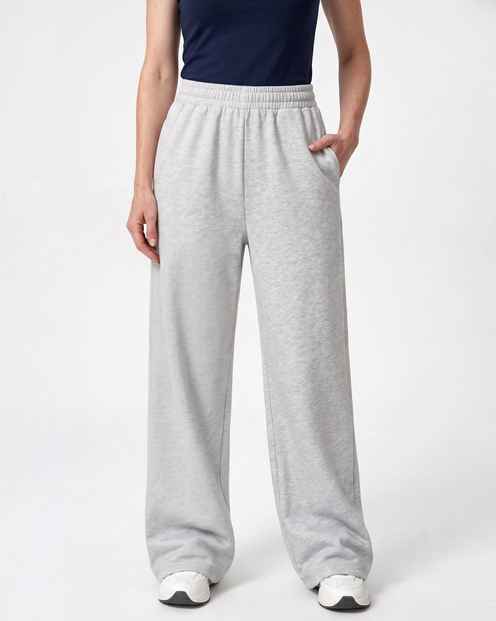 Women's light gray wide-leg sweatpants with elastic high waist