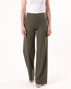 Women’s high-waisted wide-leg yoga pants, straight cut, army green soft stretch nylon