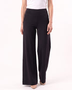 Women’s high-waisted wide-leg yoga pants, straight cut, black soft stretch nylon