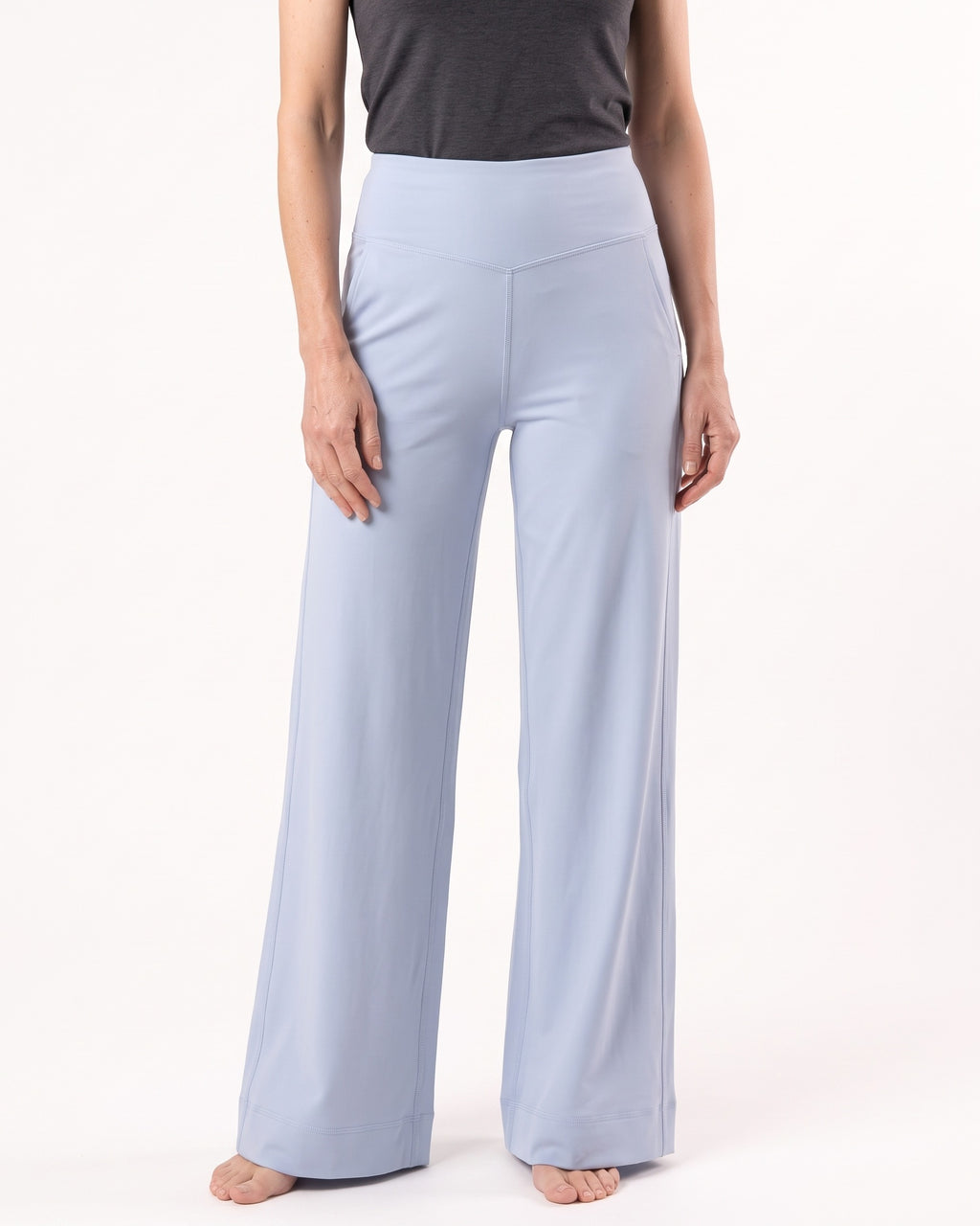 Women’s high-waisted wide-leg yoga pants, straight cut, light blue soft stretch nylon