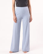 Women’s high-waisted wide-leg yoga pants, straight cut, light blue soft stretch nylon