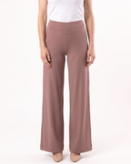 Women’s high-waisted wide-leg yoga pants, straight cut, mauve rose soft stretch nylon