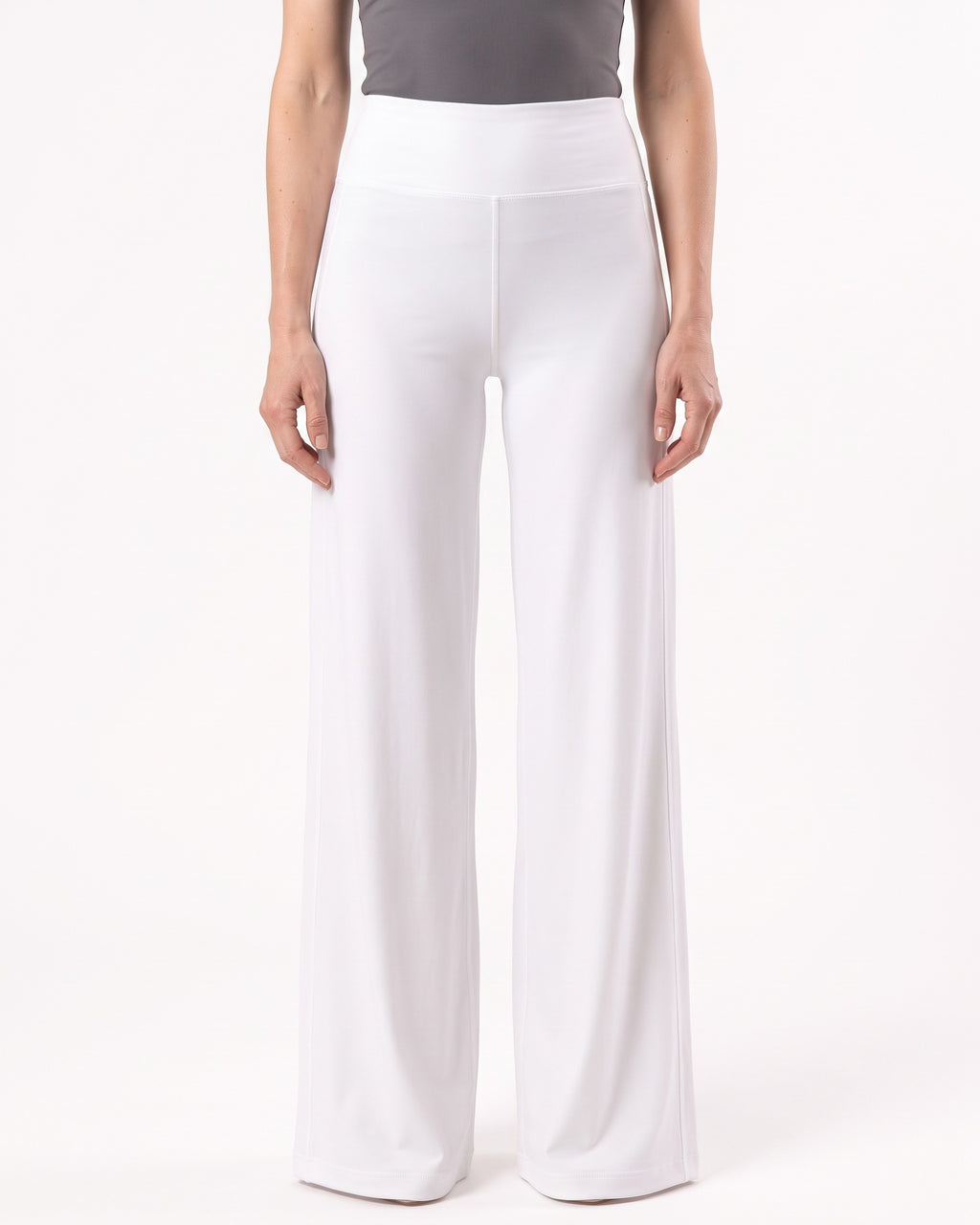 Women’s high-waisted wide-leg yoga pants, straight cut, white soft stretch nylon