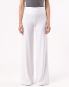 Women’s high-waisted wide-leg yoga pants, straight cut, white soft stretch nylon