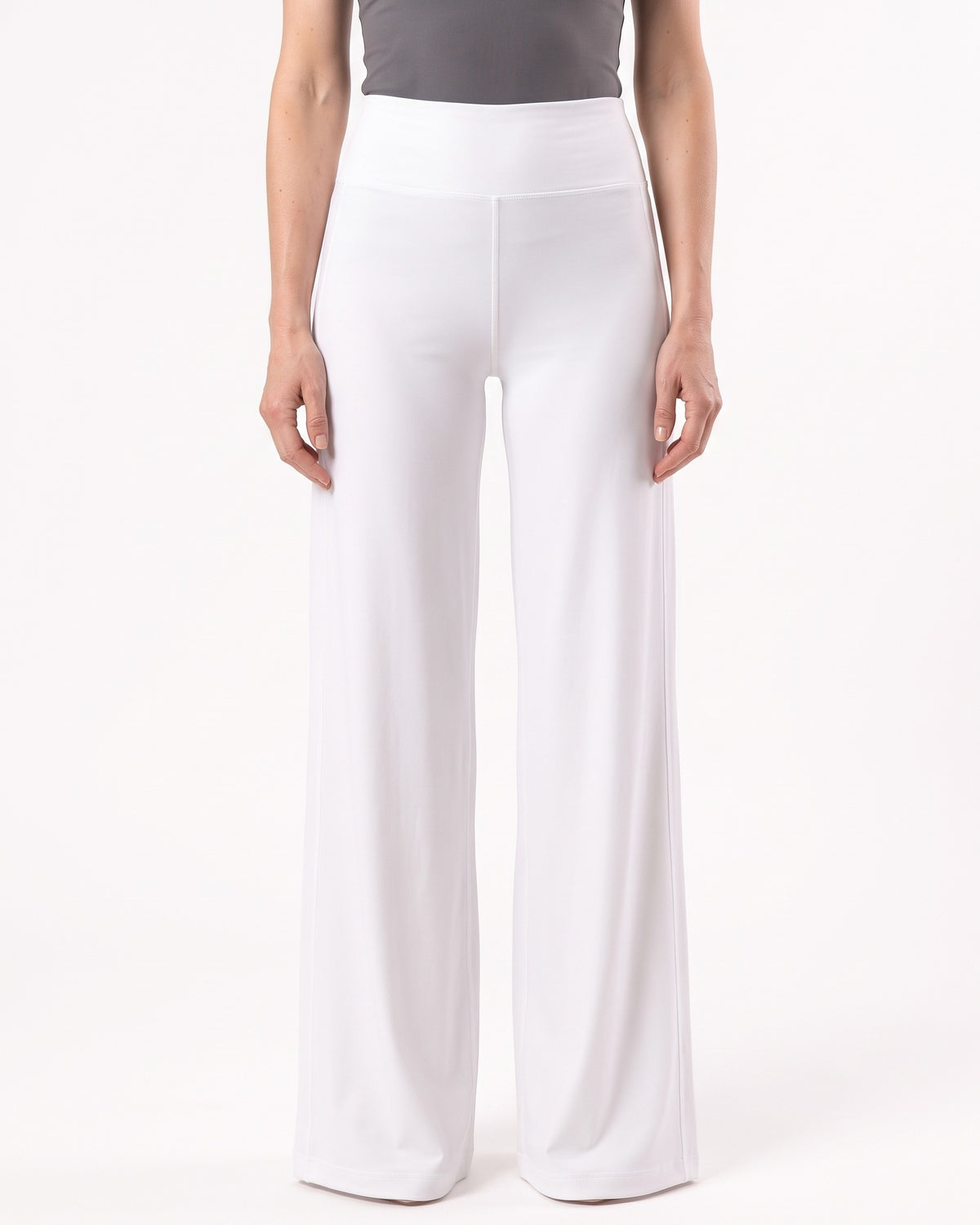 Women’s high-waisted wide-leg yoga pants, straight cut, white soft stretch nylon
