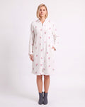 Women’s knee-length zip-up fleece robe with pink heart print, long sleeves